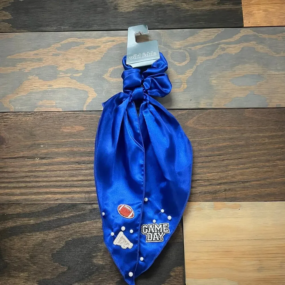 Wild Fable Game Day Satin Scarf Scrunchie Blue Pearl Hair Tie NWT